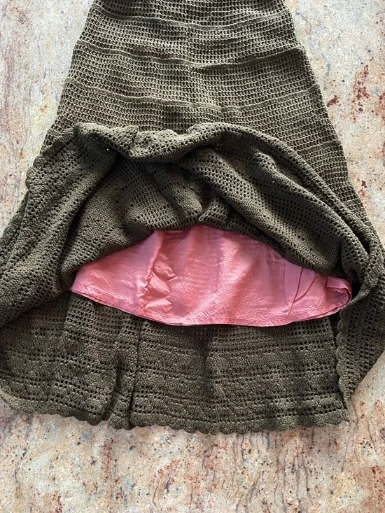 Sleeping on Snow Knit Flared Midi Skirt - Olive - Picture 3 of 6